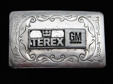 QE13121 VINTAGE 1970s  TEREX GM  HEAVY MACHINERY SILVERTONE BELT BUCKLE