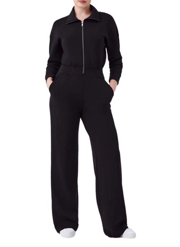 SPANX AirEssentials Langarm Reißverschluss vorne weites Bein Overall schwarz Größe 1X Petite