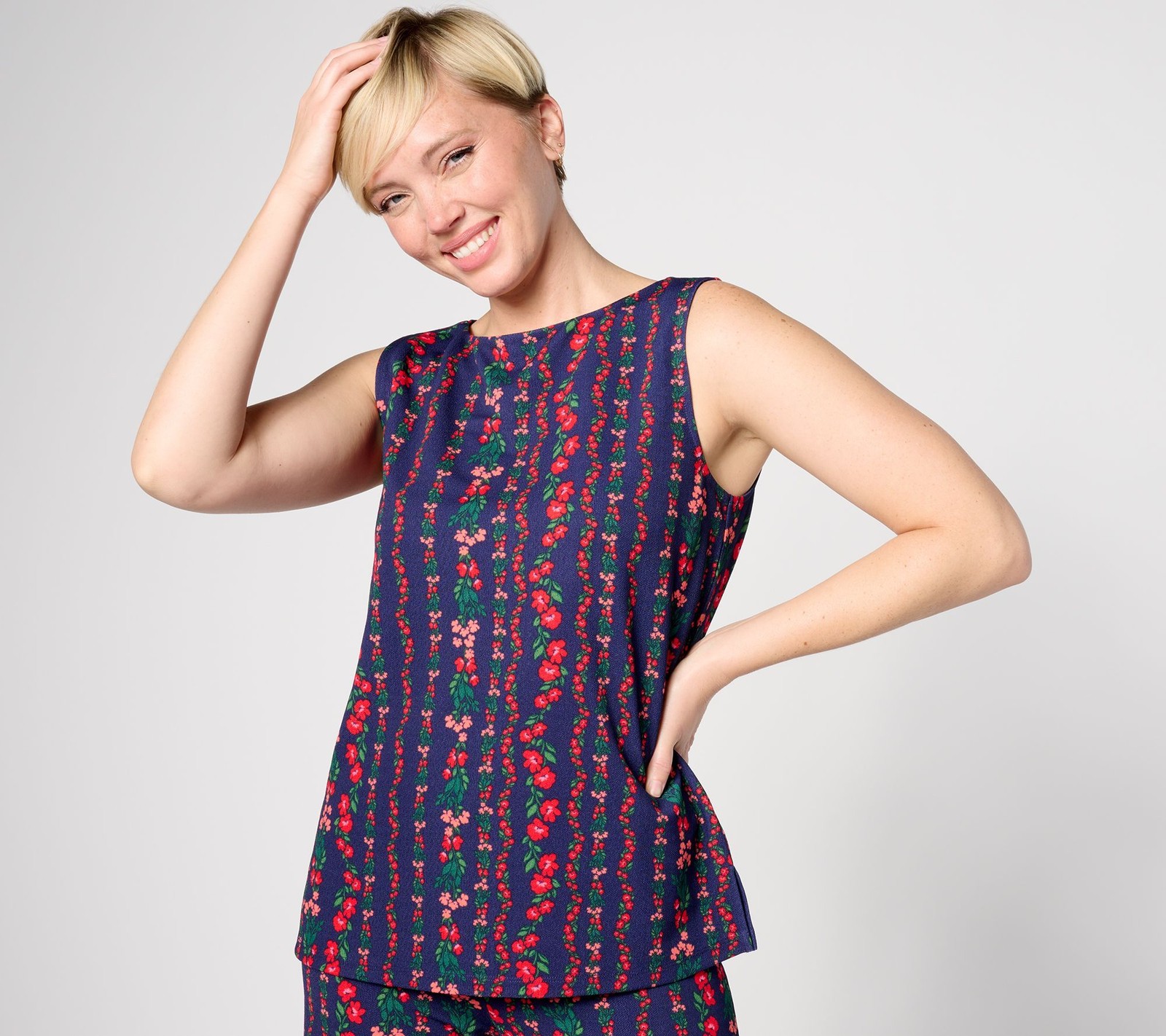 Isaac Mizrahi Live! Women's Top Plus Sz 3X Printed Pebble Knit Blue A631728