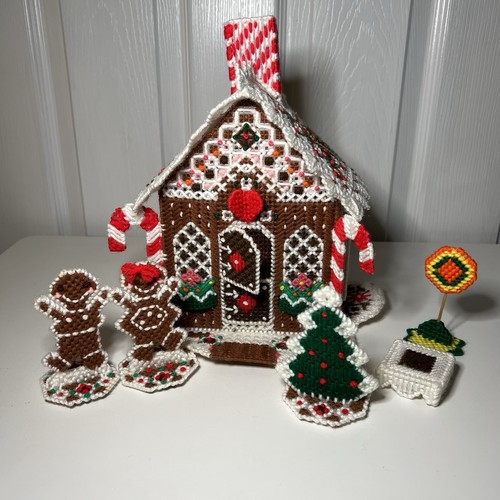 🌲Casa de Navidad de pan de jengibre de lona de plástico hecha a mano de colección, se abre en la parte superior