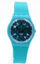 New Swiss Swatch Originals PHOTONIC TURQUOISE Silicone Watch 34mm SO28G108 $75