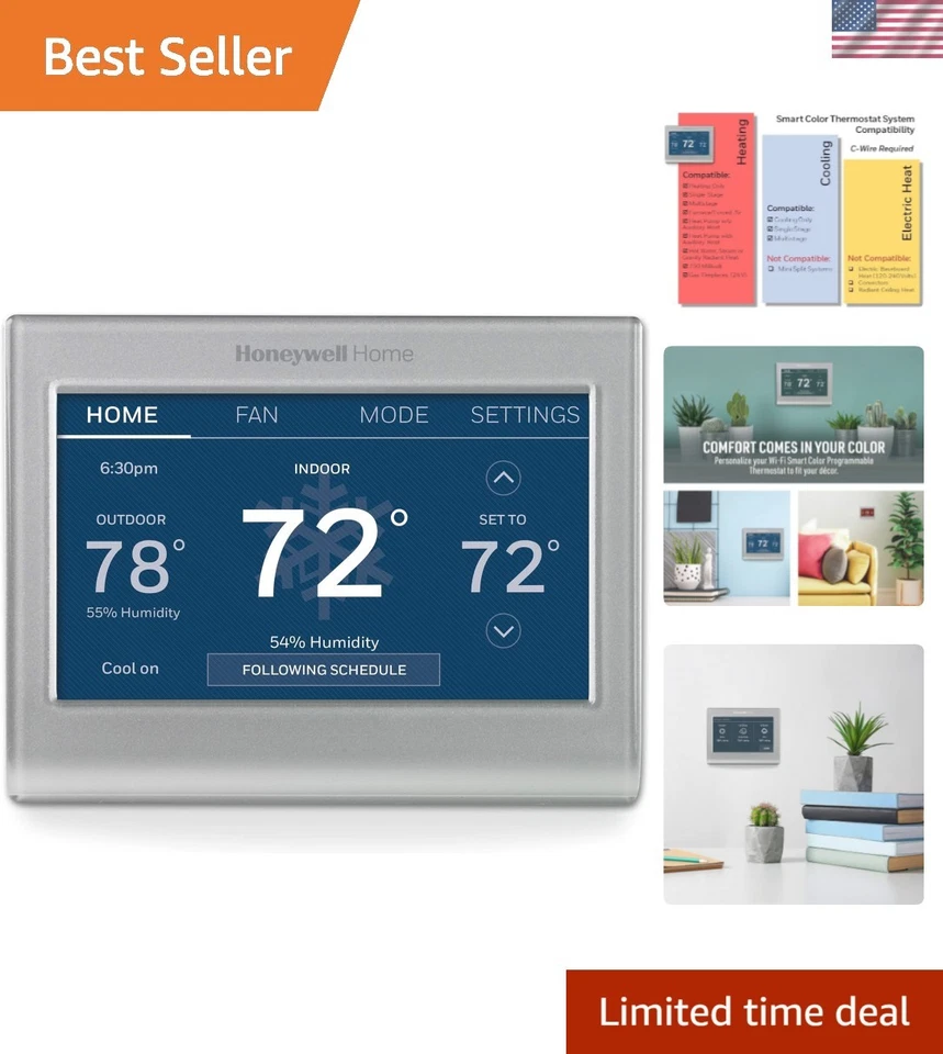 Smartes Farbthermostat, WLAN, 7 Tage programmierbar, grau