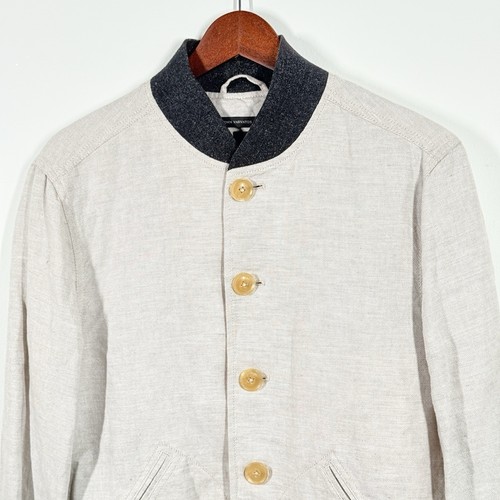 John Varvatos Luxe Jacket Mens Linen Cotton Bomber Size XS Gray Beige Designer - Picture 2 of 16