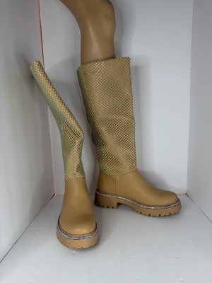 Cape Robbin Tan Over-the-Knee Mesh Accent Boots