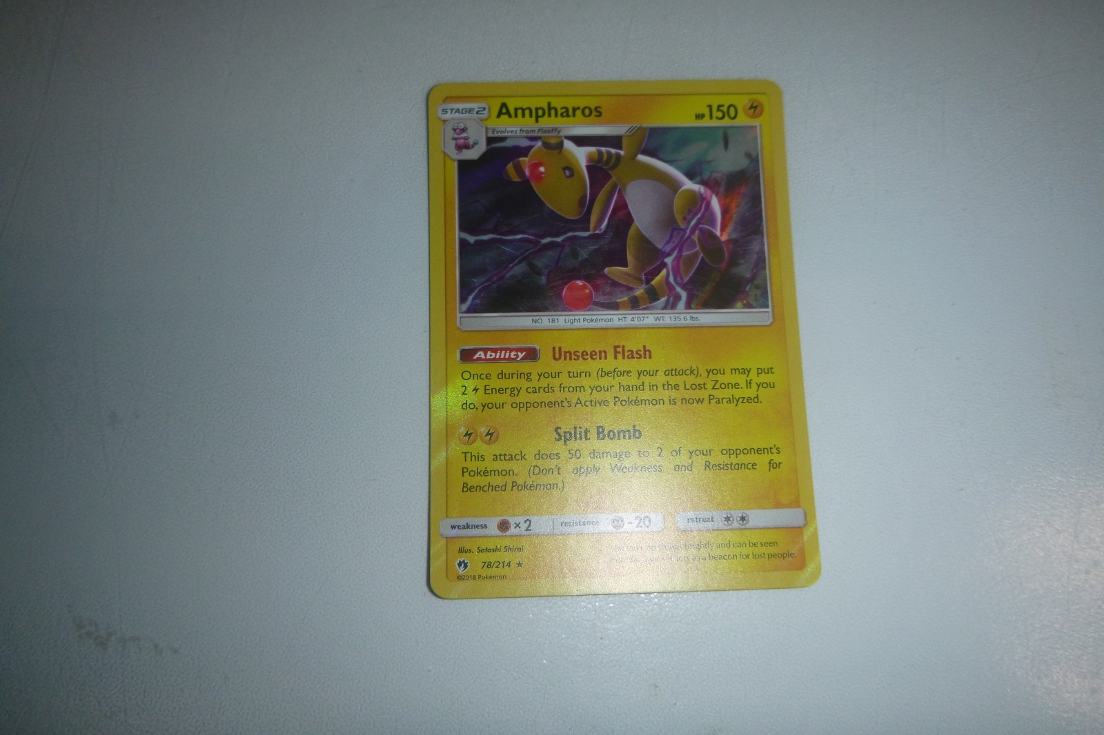 Pokemon Card S&M Lost Thunder Ampharos Holo 78/214