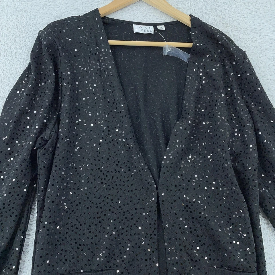 Chaqueta de lentejuelas Joan Rivers para mujer XL negra palangre vacaciones noche elástica abierta Foto 2 de 4