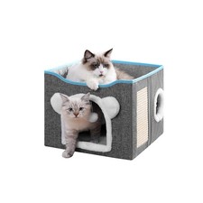 Cat House for Indoor Cats, Large Cat Bed Cave with Scratch Pad and Fluffy Bal...