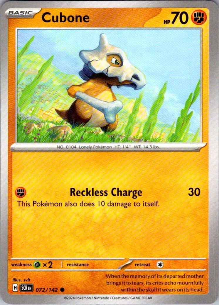 Cubone Stellar Crown 72/142 Common Pokemon Near Mint