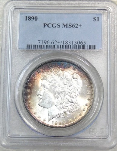 1890 P Morgan Silver Dollar PCGS MS62+ Frosty Pretty Color Arc on Obverse #Q346