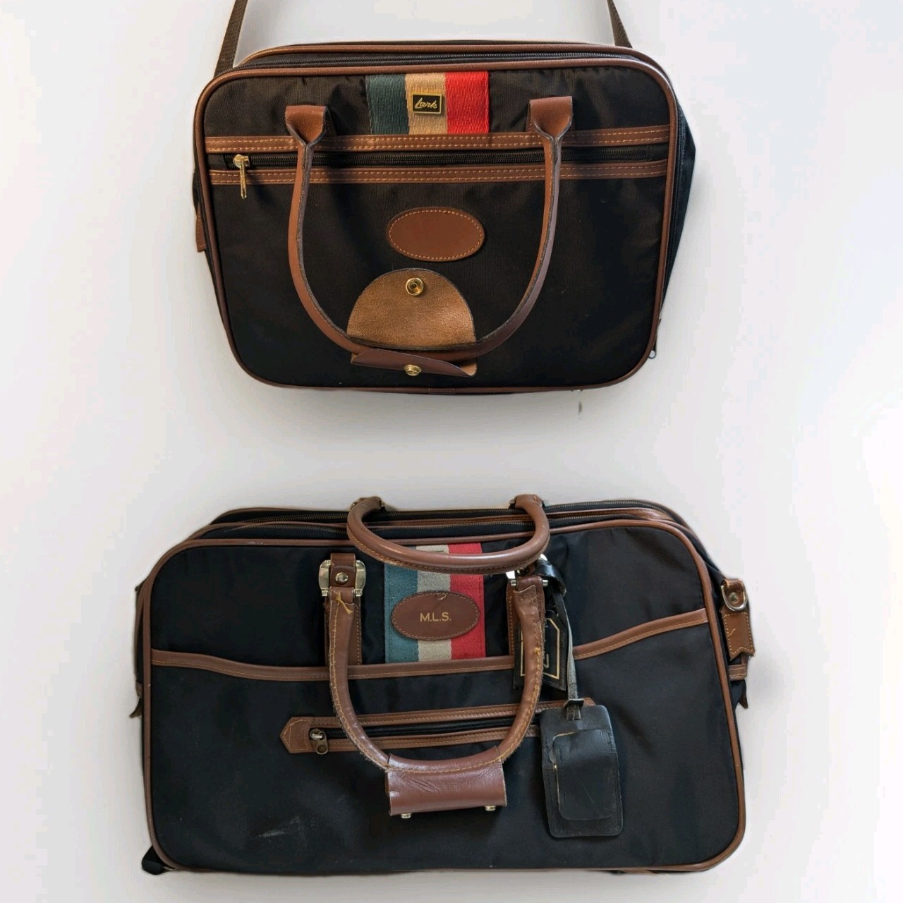Vintage Lark Suitcase (2) Piece Set - Leather Trim Expandabl