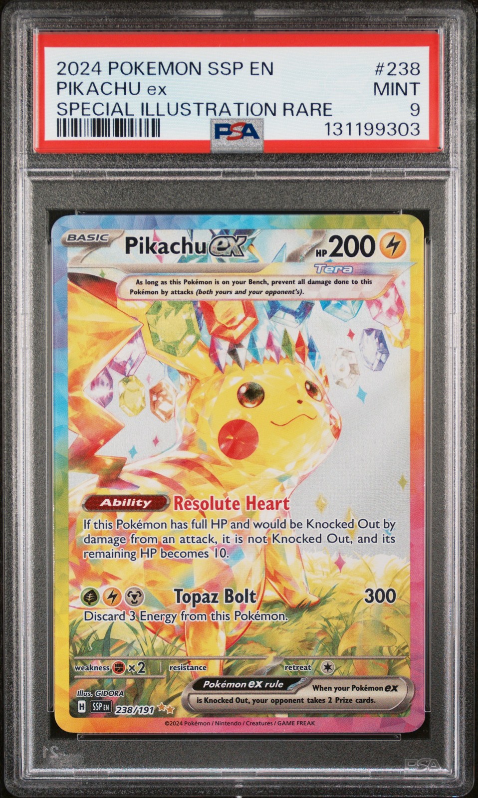 2024 POKEMON SURGING SPARKS SPECIAL ILLUSTRATION RARE #238 PIKACHU EX PSA 9
