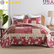 100 Cotton Patchwork Quilt Set Reversible Floral Bedding Lightweight Covers New