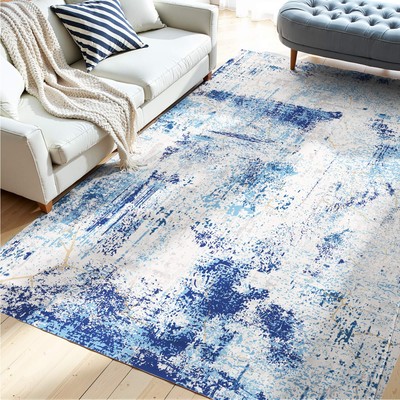 VEVOR Large Area Rug 5 x 7 ft Anti-Skid and Tear-Resistant Floor Mat Modern Blue