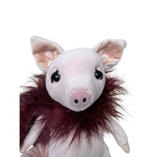 Jellycat London Pink Pig Plush Burgundy Faux Fur Weighted Stuffed Animal 11"