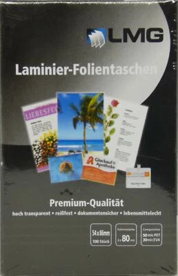 LMG Laminierfolien 100Stk. Kreditkartenformat Laminiertaschen 2x80 Mic Transparent