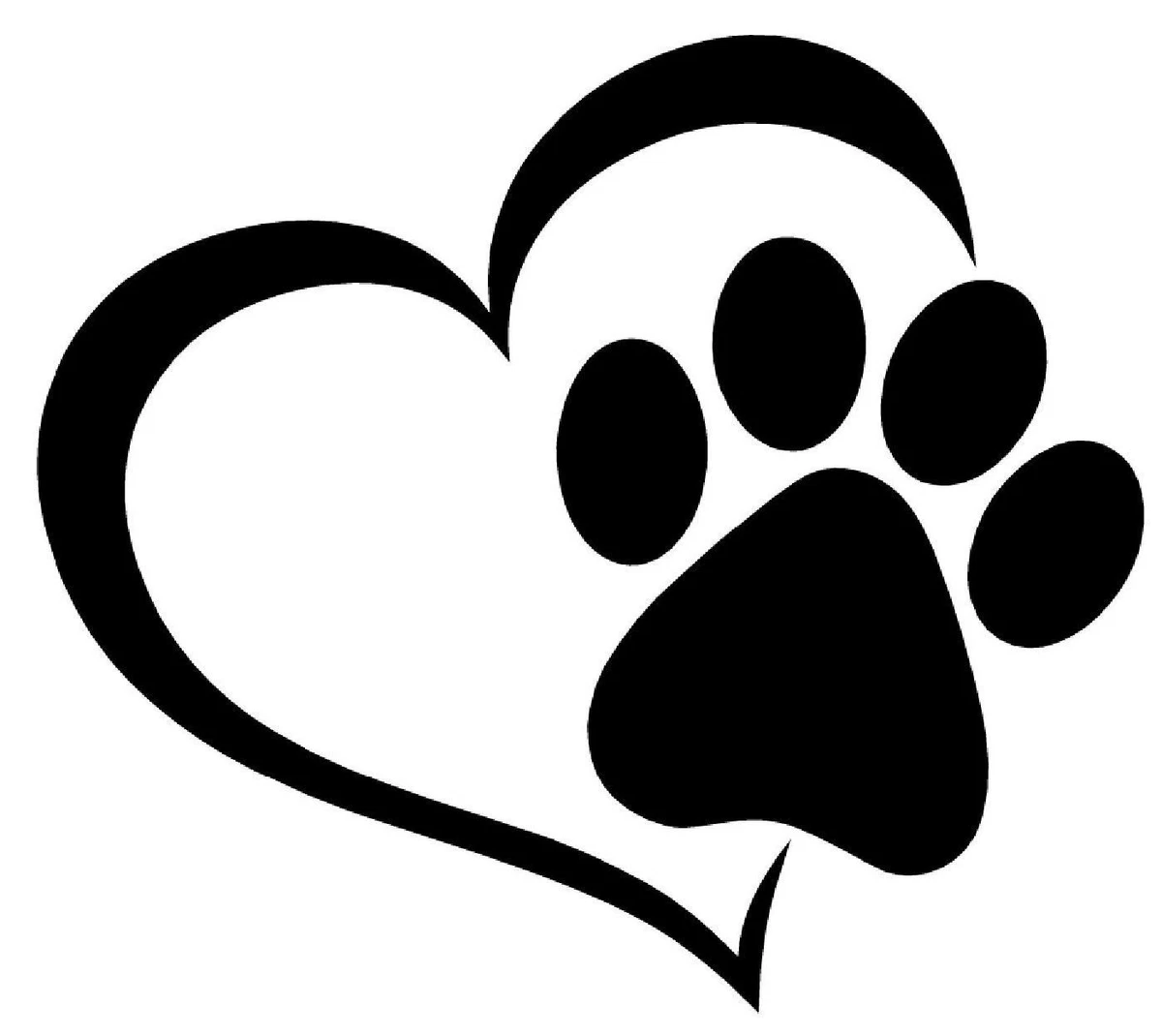 Dog Paw Silhouette Heart Vinyl Decal Sticker for Windows, Laptop