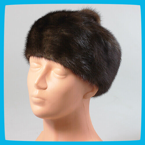 Chapeau d'hiver femme - 100 % cuir véritable naturel fourrure peau - sable de vison - Photo 1/4