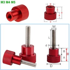 M3/4/5 Knurled Thumb Screws / Nut Red Hand Grip Knob Bolt SS + Alu For Camera PC