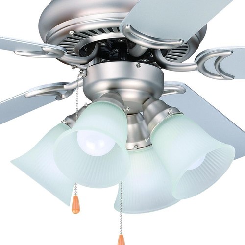 44" Silver Light Maple Blade Indoor LED Ceiling Fan Frosted Ribbed Glass Shade - Picture 12 of 15