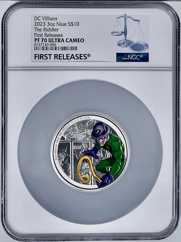 The Riddler 2023 Niue $10 DC Villains 3 Oz Silver Coin NGC PF70UCAM 1st Releases