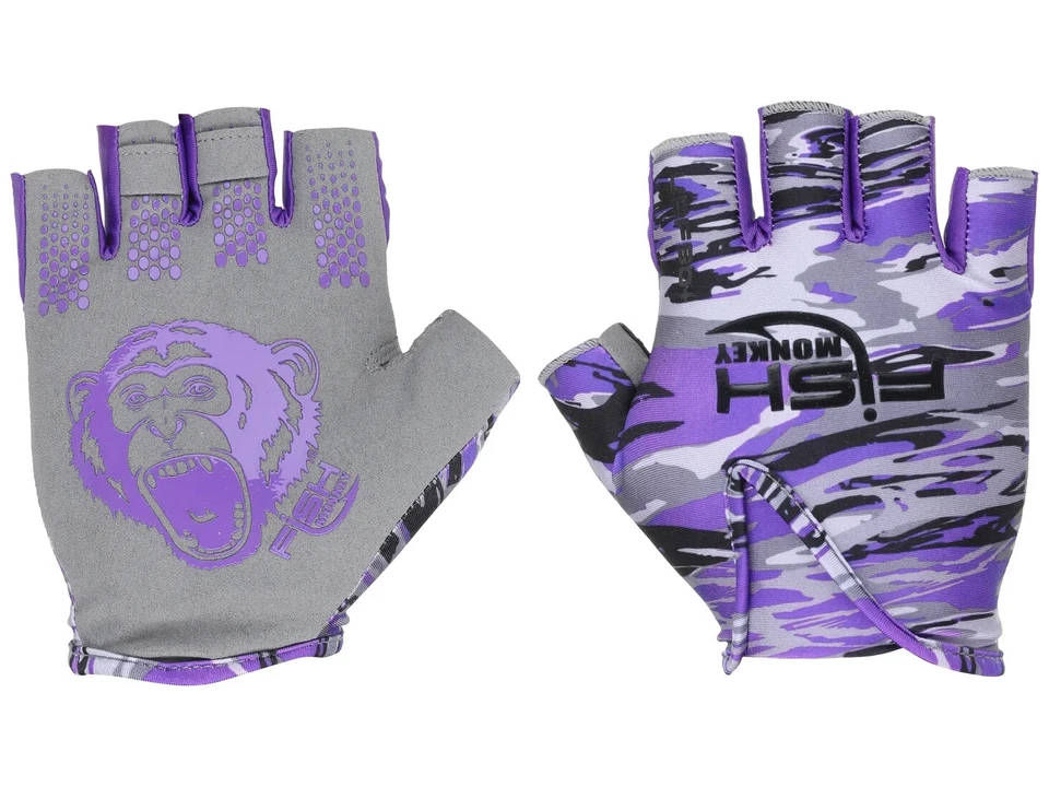 Fish Monkey Fishing Glove FM18-VSP-S Stubby Guide Glove, VOODO PURPLE UPF 50+