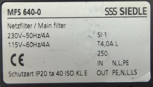 Netzfilter SSS SIEDLE MFS 640-0 Main Filter Schalttafel-Einbaugerät 10RE 230V~ - Bild 5 von 6