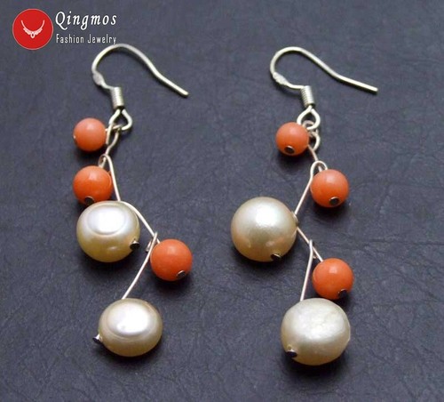 7-8mm Flat Side Drilled Pink Pearl Necklace Bracelet Earring Set & Pink Coral - Picture 8 of 13