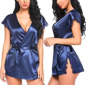 Women's Lace Trim Kimono Robe Nightwear Nightgown Sleepwear Satin Short Robe US