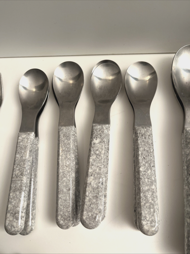 RARE TREND Pacific Svc for 8 Flatware Faux Granite Handles Memphis Bauhaus EUC! - Picture 5 of 16