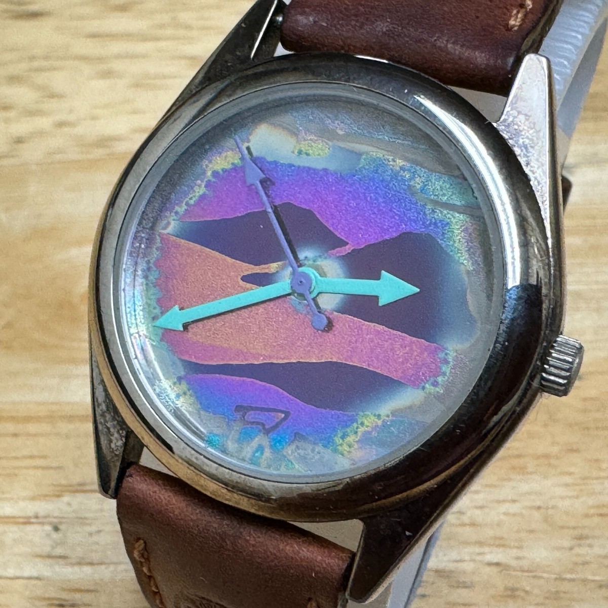 VTG Original ZOT Club Quartz Watch Men Silver Brown Leather Analog