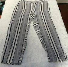 M.Patmos Womens Sz 8 Blue/White Striped Straight Leg Silk Cropped Pants Casual