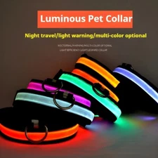LED NYLON DOG COLLAR GLOW IN THE DARK NIGHT SAFETY FLASHING LUMINOUS PET LEASH