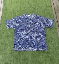 Gottex Vintage Blue Floral Button Up Short Sleeve Hawaiian Shirt Size XL