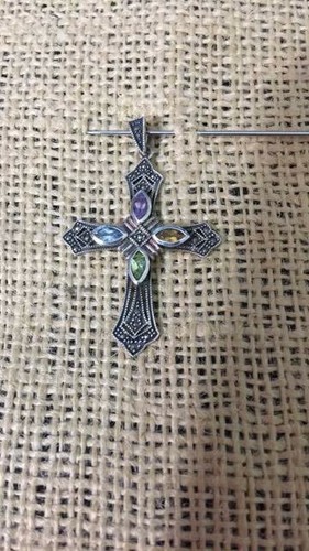 925 NM multi gemstone cross pendant - Picture 6 of 6