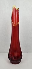 Vintage LE Smith Swung Vase Ruby Red Amberina Ribbed 19"