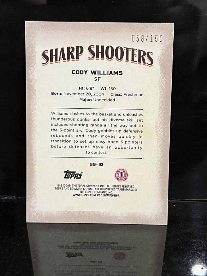 2024 Bowman Chrome U Cody Williams Sharp Shooters 58 /150 - Image 2 of 2