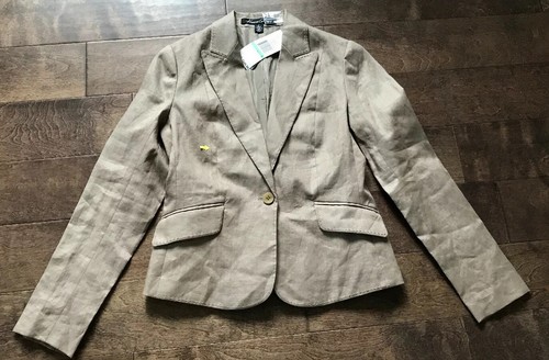 Giacca di lino leggera donna Kenneth Cole marrone/crema taglia 8 - Foto 3 di 10