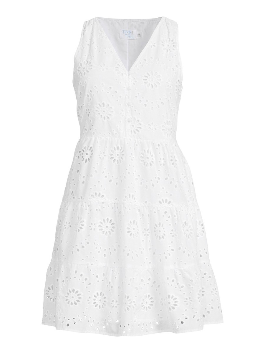 Time and Tru Women's and Women's Plus Cotton Blend Tiered Eyelet Dress, Sizes Xs-4x