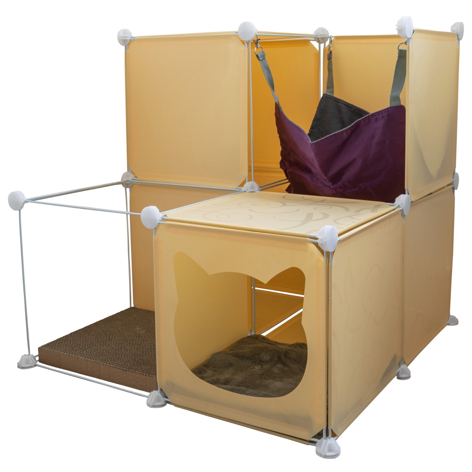 Cat cream play house/tower/tree, design & build fun +scratcher+hammock+blanket
