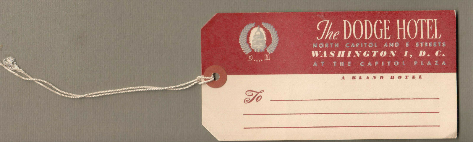 Durable String Luggage Tag for The Dodge Hotel North Capitol E Streets Washington DC  -image