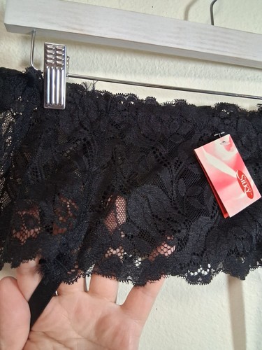 Sexy liguero negro pequeño con tirantes de encaje sedoso nuevo con etiquetas - Imagen 5 de 9