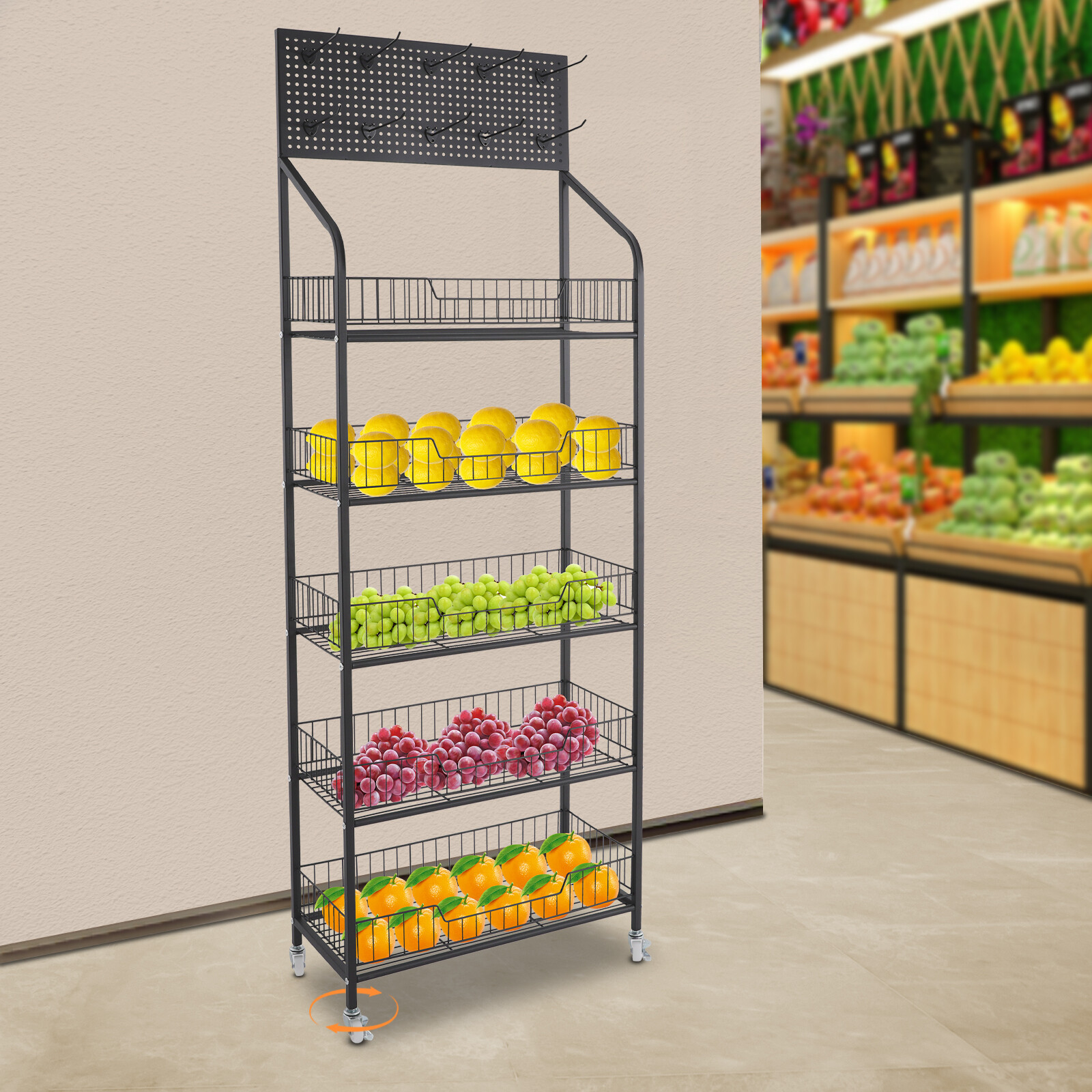 5 Tier Retail Display Rack, Snack Display Organizer, Snack Rack Stand With Hooks