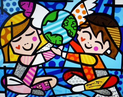 Romero Britto Kinder Sind Die Zukunft Handsigniert Lim. auf Leinwand Brazilian