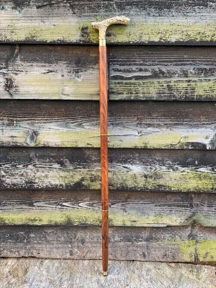 SOLID ANTIQUE SOLID BRASS HANDLE WOODEN WALKING S… - image 4