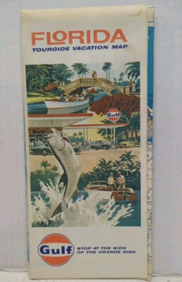 GULF OIL TOURGIDE VACATION MAP FLORIDA 1970s VINTAGE RAND MCNALLY DESIGN MPB