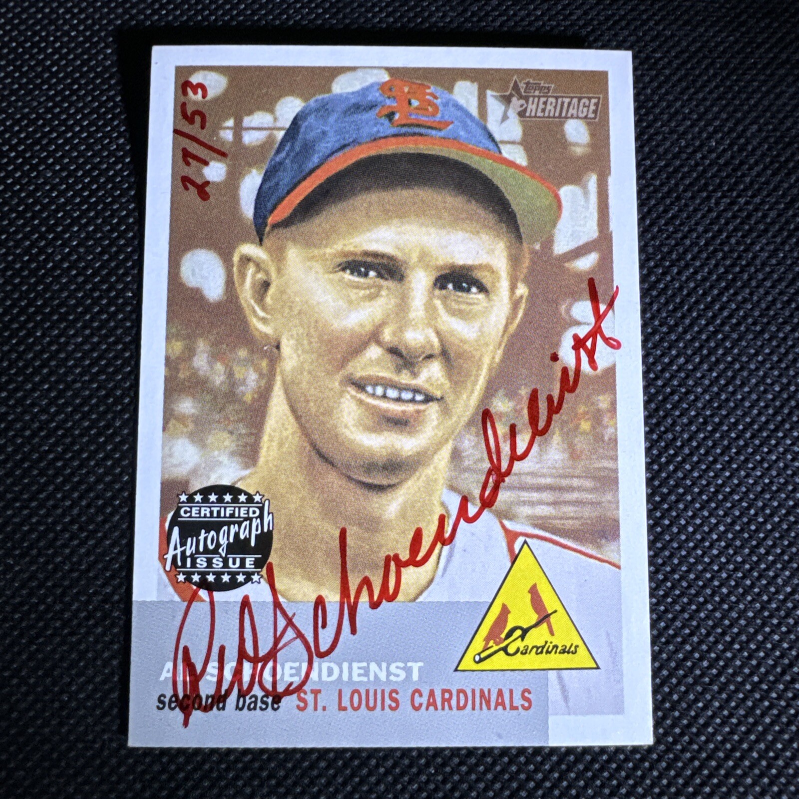 2002 Topps Heritage Real One Auto Red Schoendienst #RO-ASC Red Ink 27/53 HOF