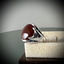 Yemen Agate - Natural Red Agate Stone Ring 925 Silver - Brown Yemeni Aqeeq