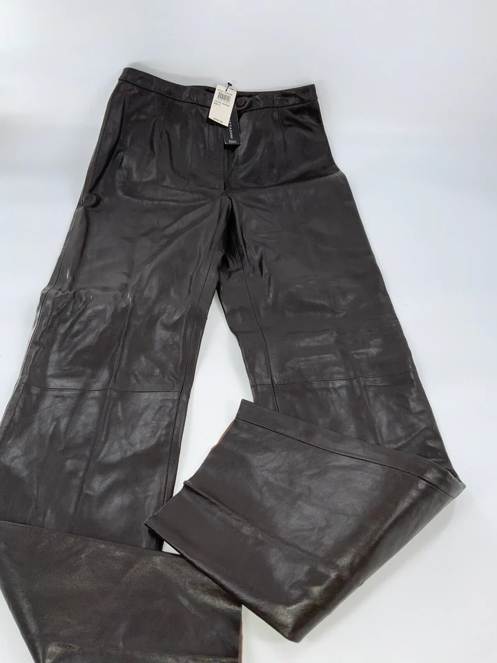 Pantalones Adrienne Vittadini Talla 8 Marrón Cuero Rayón Recto Nuevos con Etiquetas $398 YGI C2-175 Foto 2 de 4