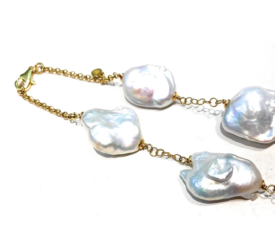 Collana diWa Jewels Perle Barocche Freshwater Argento Sterling placcato Oro - Immagine 3 di 4