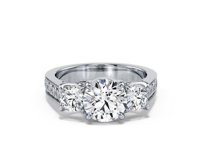 3.01ct AGI Lab-Created Diamond E/VVS2 Round Cut 14K Gold Vintage Engagement Ring